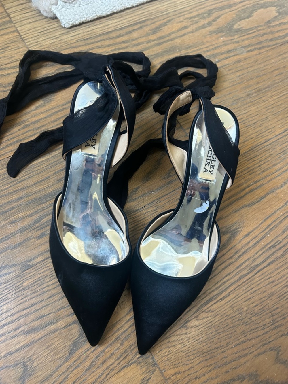 Badgley Mischka Black Pointed-Toe Ankle Tie Heels